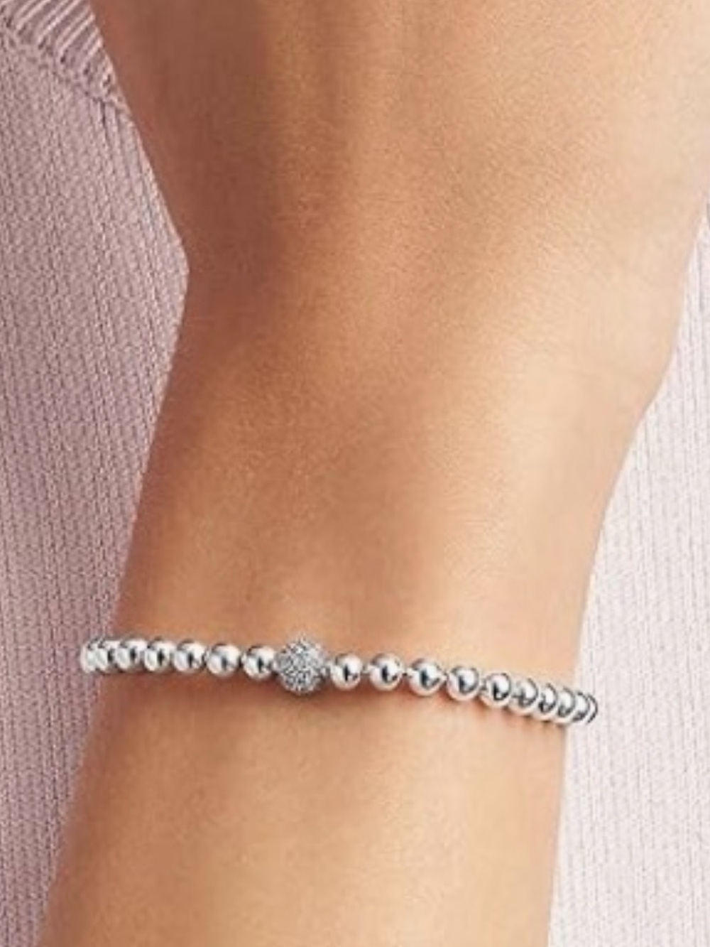 Pandora Silver Beaded Bracelet with Pavé Accent